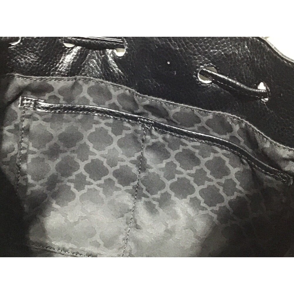 C Wonder Bucket Shopper Drawstring Tote Bag Shoulder Bag Black Pebbled Leather - Picture 12 of 16
